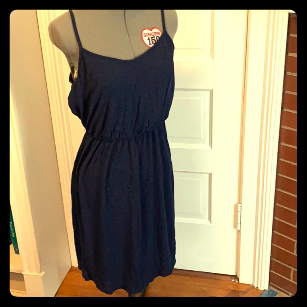 Loft medium petite jersey knit sun dress navy